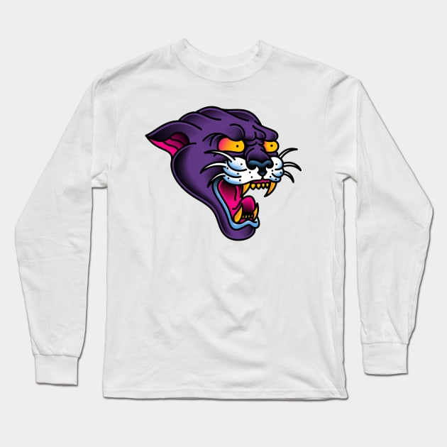 American Traditional Panther Head Long Sleeve T-Shirt by OldSalt